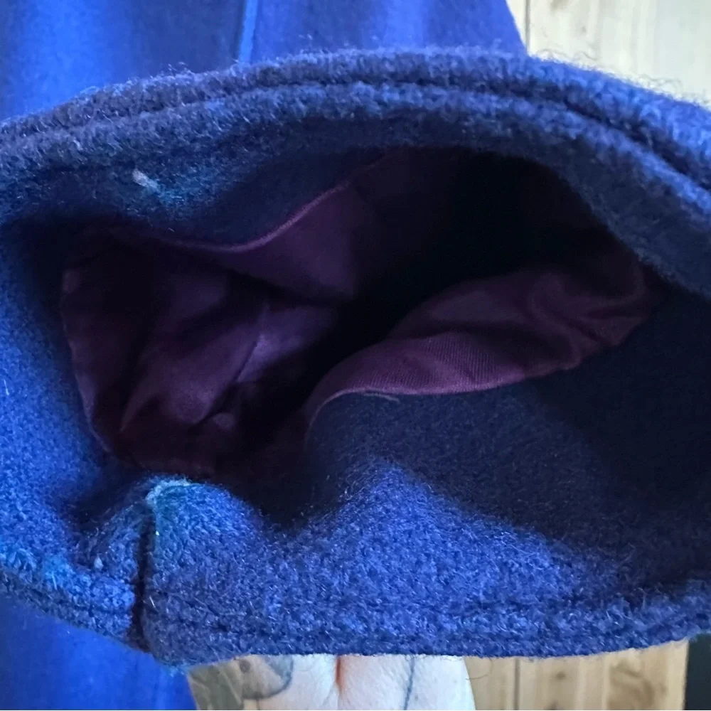 Vtg 80s Beautiful Blue 80% Wool Long Winter Coat/Duster Purple lining USA - Picture 13 of 16